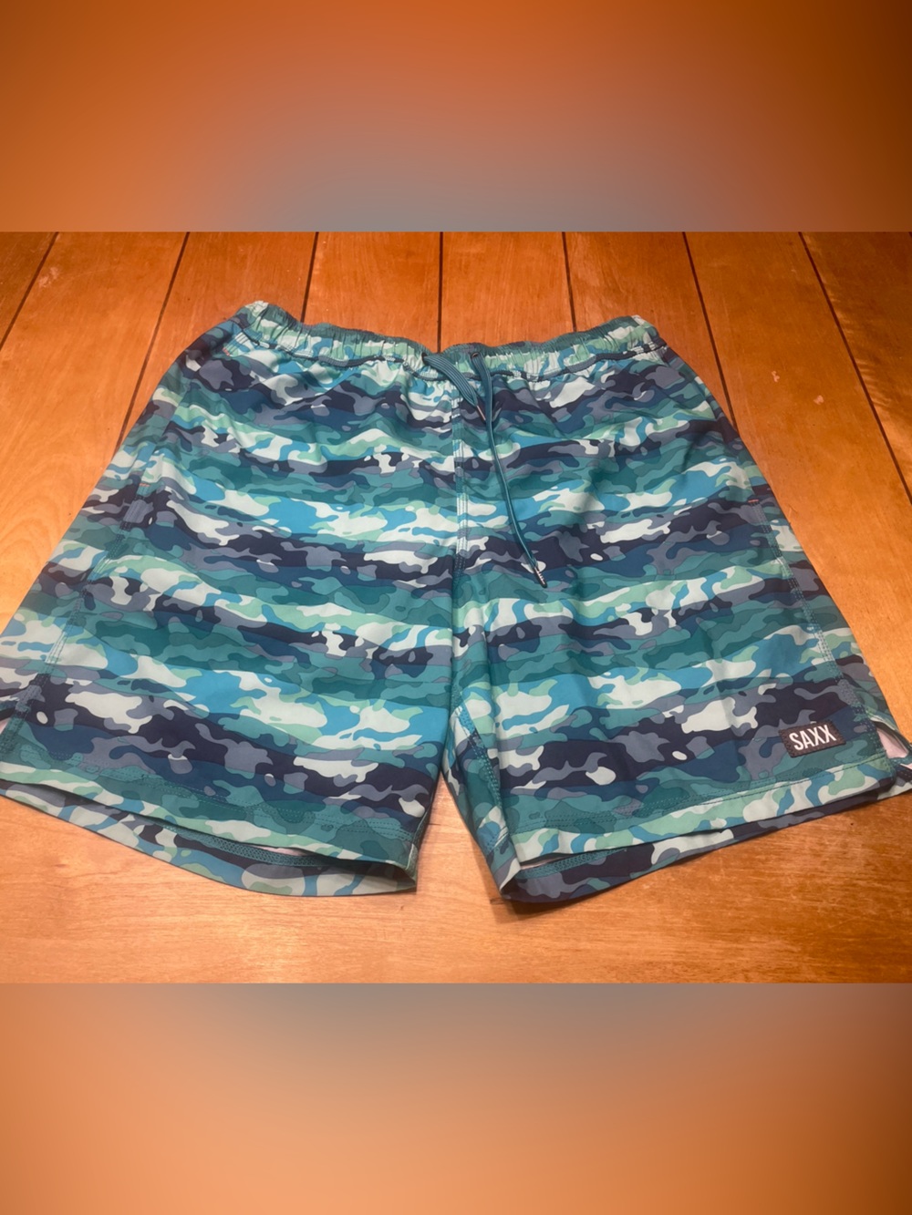 Saxx Oh Buoy 2N1 Volley Shorts Blue Mura Camo Liner with BallPark Pouch Large